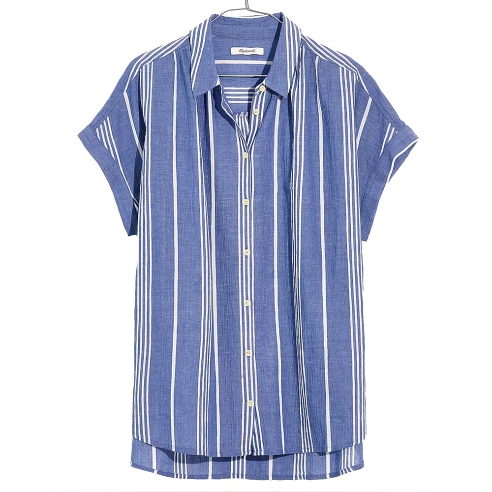 Madewell Central Button-Up Shirt in Highley Stripe Blue & White XS
